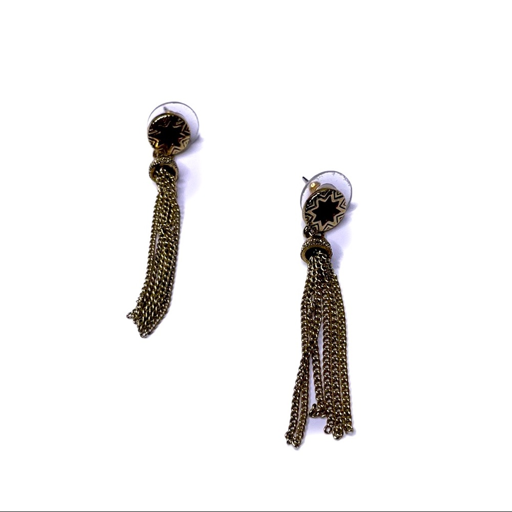 Silver Tone Chain Star Stud Casual Costume Dangle Earrings